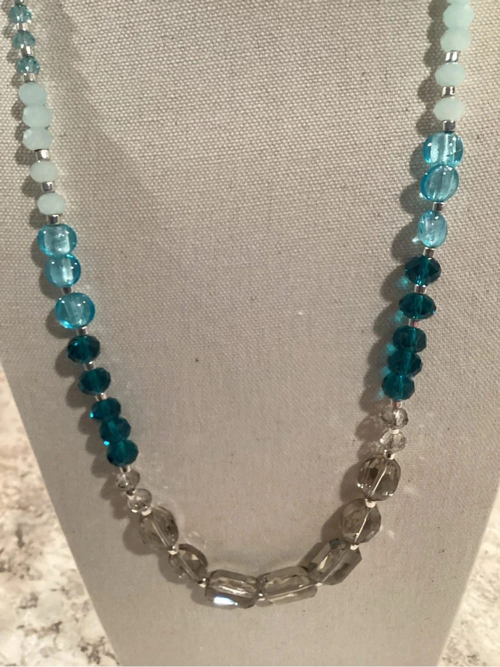 Handcrafted Crystal and Aqua Bead Necklace